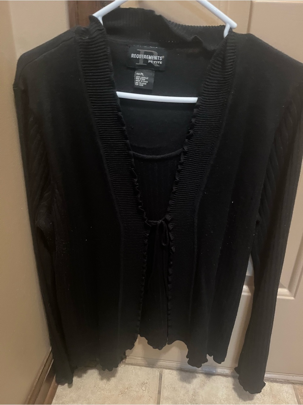 Requirements Petite Black Open-Front Knit Cardigan with Tie